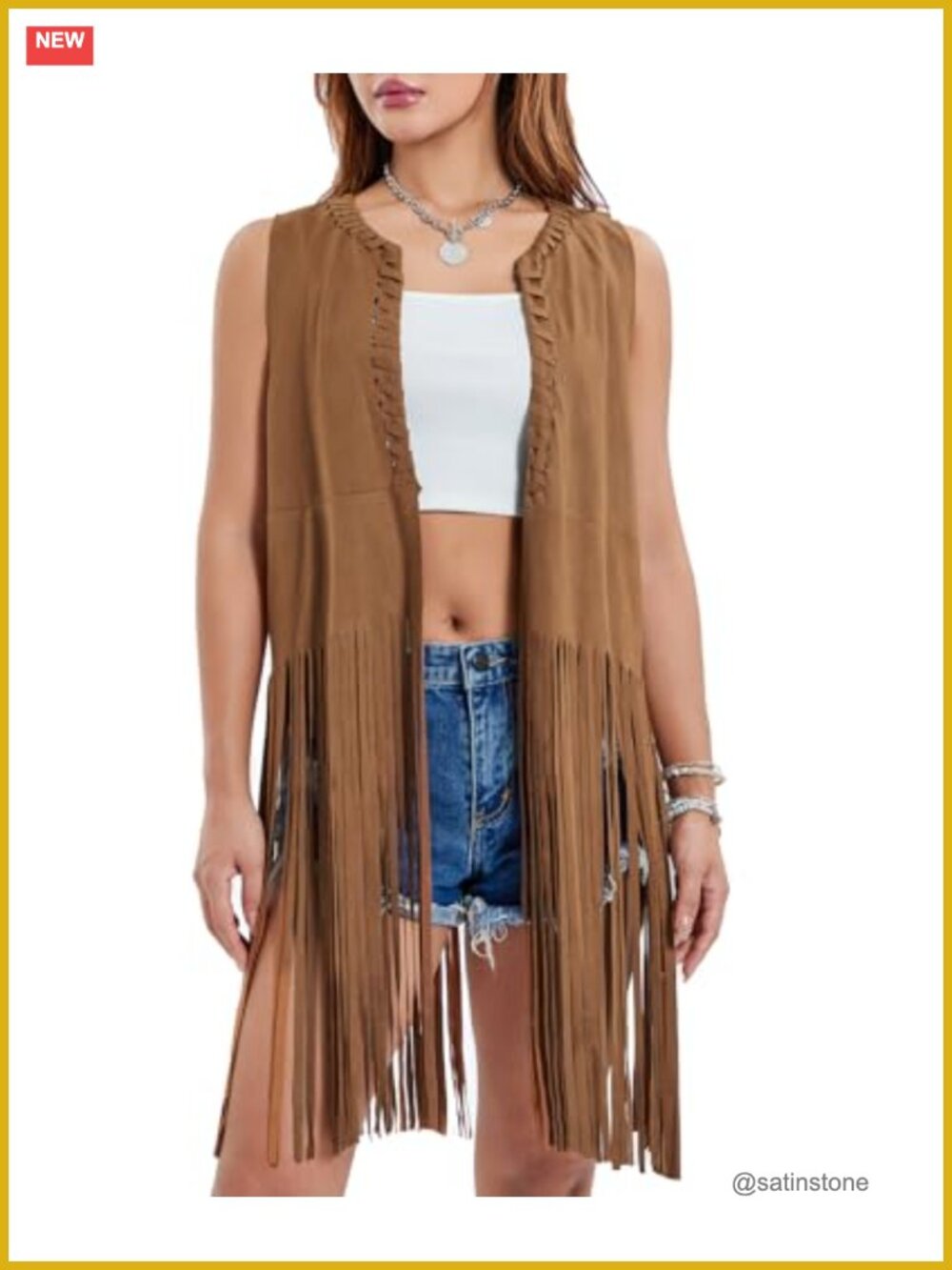 Faux Suede Fringe Vest Cowgirl Western 70s Hippie Tassel Jacket